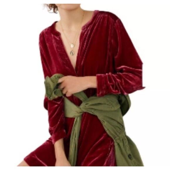 Anthropologie Velvet Midi Dress in Rich Burgundy - Picture 3 of 13